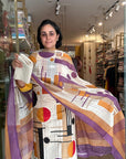 Abstract Geometric Print Chiffon Dupatta with Bold Color Contrast