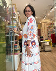 White Cotton Shirt-Collar Kurti with Multicolour Geometric Print