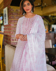 PINK FLORAL PRINTED PURE COTTON KURTA WITH SALWAR & DUPATTA