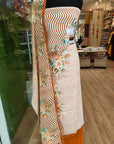 Terracotta Bloom Striped Floral Printed Suit Set with Elegant Draped Dupatta