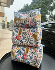 Handblocked-Quilted cotton pouch set OF 3