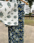 Jaipuri Handblock Cotton Bedsheet – Indigo Floral Vines | King Size (100” x 108”)