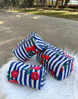 Cherry Stripe Hand-Blocked Quilted Cotton Vanity Pouch Set – Set of 3