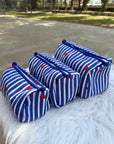 Heartline Stripe Hand-Blocked Quilted Cotton Vanity Pouch Set – Set of 3