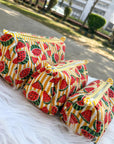 Watermelon Pop Hand-Blocked Quilted Cotton Vanity Pouch Set – Set of 3