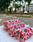 Watermelon Pop Hand-Blocked Quilted Cotton Vanity Pouch Set – Set of 3