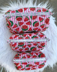 Watermelon Pop Hand-Blocked Quilted Cotton Vanity Pouch Set – Set of 3