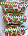 Watermelon Pop Hand-Blocked Quilted Cotton Vanity Pouch Set – Set of 3