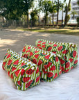 Watermelon Pop Hand-Blocked Quilted Cotton Vanity Pouch Set – Set of 3