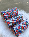 Watermelon Pop Hand-Blocked Quilted Cotton Vanity Pouch Set – Set of 3