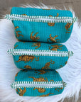 Jungle Roar Hand-Blocked Quilted Cotton Vanity Pouch Set – Set of 3