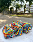 Rainbow Arc Hand-Blocked Quilted Cotton Vanity Pouch Set – Set of 3