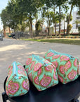 Mint Blossom Cotton Quilted Pouch Set (Set of 3)