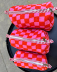 Cherry Check Cotton Quilted Pouch Set (Set of 3)