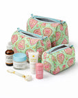 Mint Blossom Cotton Quilted Pouch Set (Set of 3)