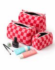 Cherry Check Cotton Quilted Pouch Set (Set of 3)
