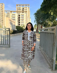 Earthy Brown Printed Cotton Kurta Set – Lace Detail Neckline