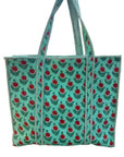 Mint Bloom Handblocked Cotton Quilted Tote Bag – 18x18