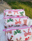 Cute Bow print Quilted Handblocked Cotton Pouch Set of 3