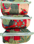 Scarlet Bloom Handblocked Cotton Quilted Pouch Set of 3 by Vastra by Monty