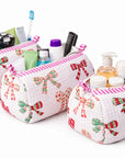 Cute Bow print Quilted Handblocked Cotton Pouch Set of 3