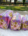Lavender Bloom Handblocked Quilted Cotton Utility Pouch Set of 3 by Vastra by Monty