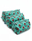Gulbagh Mint Handblocked Quilted Cotton Pouch Set of 3 by Vastra by Monty
