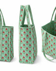 Mint Bloom Handblocked Cotton Quilted Tote Bag – 18x18