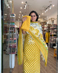Dot Cotton Suit Set with Floral Dupatta