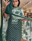 Dot Cotton Suit Set with Floral Dupatta