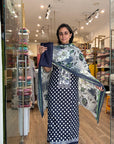 Dot Cotton Suit Set with Floral Dupatta