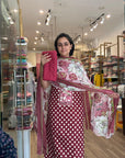 Dot Cotton Suit Set with Floral Dupatta