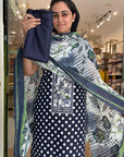 Dot Cotton Suit Set with Floral Dupatta