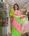 Vibrant Butterfly Print Tie-Dye Suit Set with Dupatta