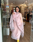 Soft Pink Floral Embroidered Cotton Suit Set with Sheer Dupatta