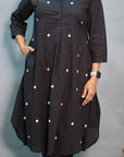 Black Cotton Kurti with White Diamond Embroidery