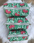 Emerald Garden Hand-Blocked Quilted Cotton Vanity Pouch Set – Set of 3