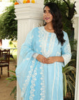Paradise On Blue and Pink Dupatta Suit Set by Vastra by Monty