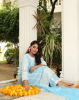 Paradise On Blue and Pink Dupatta Suit Set by Vastra by Monty