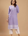 Graceful Harmony - Lavender, Pink, and Grey Cotton Suit Set by Vastra by Monty