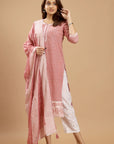 Graceful Harmony - Lavender, Pink, and Grey Cotton Suit Set by Vastra by Monty