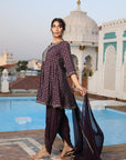 Mahroom Diamonds - Mahroon Silk Top with Tulip Pants & Dupatta by Vastra by Monty