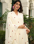 Ethereal Daisies - White, Grey, and Yellow Chikankari Dupatta Set by Vastra by Monty