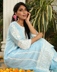Paradise On Blue and Pink Dupatta Suit Set by Vastra by Monty