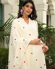 Ethereal Daisies - White, Grey, and Yellow Chikankari Dupatta Set by Vastra by Monty