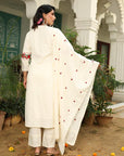 Ethereal Daisies - White, Grey, and Yellow Chikankari Dupatta Set by Vastra by Monty