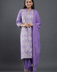 Elegant White, Blue, and Purple Embroidered Suit | Handcrafted by Vastrabymonty | From Jaipur, Rajasthan