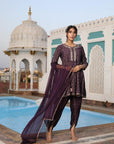 Mahroom Diamonds - Mahroon Silk Top with Tulip Pants & Dupatta by Vastra by Monty