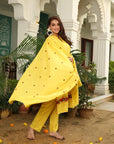 Ethereal Daisies - White, Grey, and Yellow Chikankari Dupatta Set by Vastra by Monty