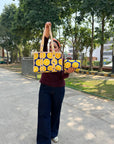 Lemon Print Cotton Tote Bag with Matching Pouch – 12x12 Inches